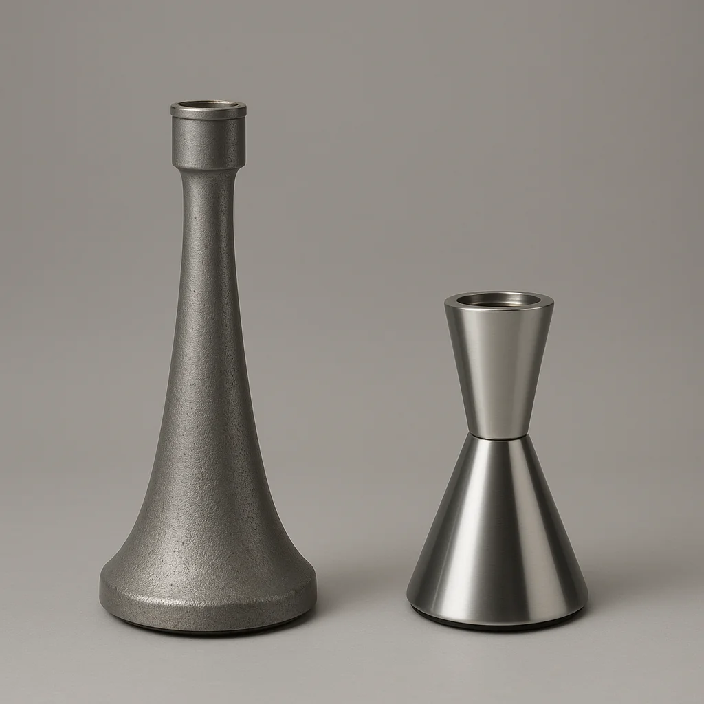 Side-by-side comparison of a 1960s Crestworth/Astro base alongside a 1990s Mathmos base, showing the proportional and material differences